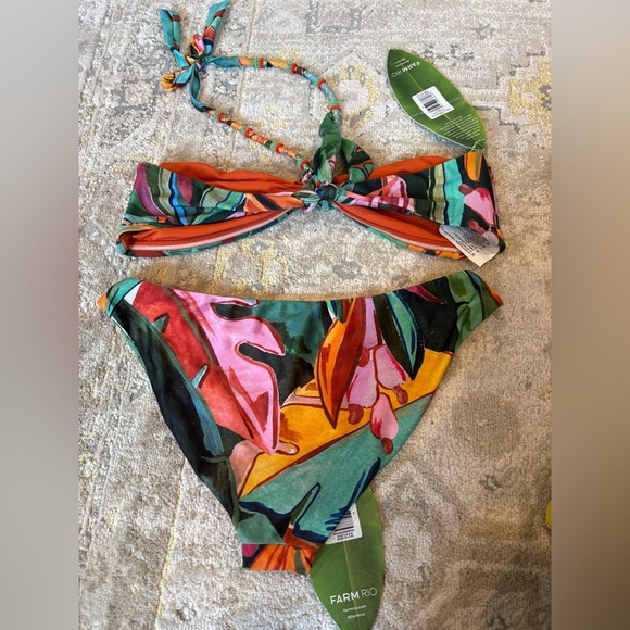 FARM Rio Banana Foliage Bandeau Bikini Top & Bottom M - Picture 4 of 9